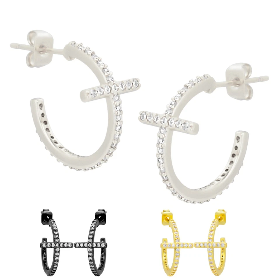 Par - Pendientes de medio aro cruzados de acero quirúrgico Foto 1 de 1