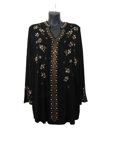 Soft Surroundings Size XL Festa Black Beaded Tunic Top Long Sleeves V-Neck NEW - Picture 1 of 9
