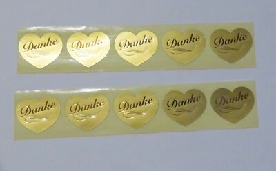 10 St. Herz Aufkleber Danke gold Stickerbogen Sticker Geschenk ca 38x32 mm TOP - Bild 1 von 3