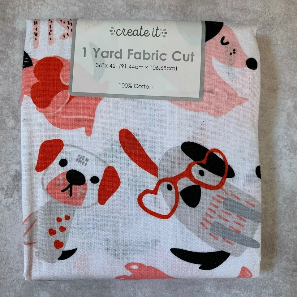 Create It Dogs Hearts 1 Yard Fabric Cut 100 Cotton 36" X 42" 1yard Bow WOW