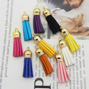10pcs/lot 37mm Mini Suede Tassels Pendant with Gold Caps For Jewelry Making DIY - Picture 1 of 6