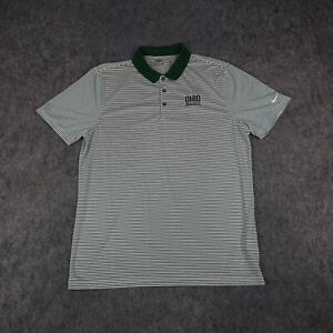 Ohio Bobcats Polo Shirt Mens Large Green White Nike Dri Fit Golf University NCAA
