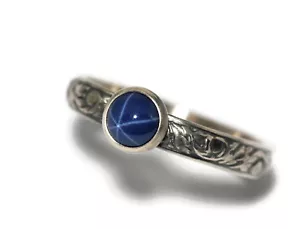 Star Sapphire Ring Vine Band 925 Sterling Silver (6mm Lab Created) - Picture 1 of 5