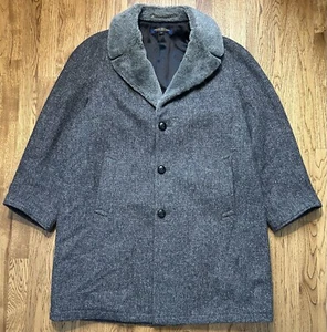 Brooks Brothers Trench Coat Men’s 44 Gray Top Coat Lined Heavy Tweed - Picture 1 of 12