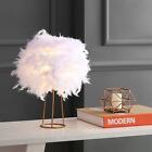 Whimsical Glam Table Lamp Fluffy Round Feather Shade Boho Accent Light, 16" H