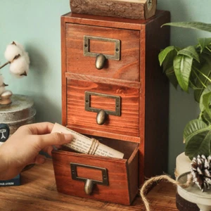 Small Chest of Drawers Cabinet Retro Wood Jewellery Box Office Desk Storage Case - Picture 1 of 7