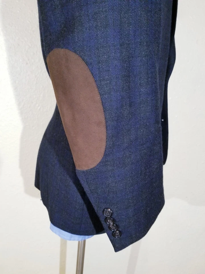 42S Ralph Lauren Blue Black Tartan Elbow Wool tweed Blazer Sport Coat Jacket  - Image 1 of 4