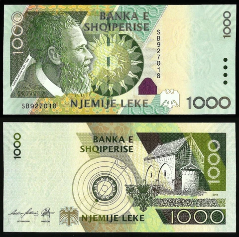 Albania 1000 leke Paper Money, Banknote of 2011. PICK 73. UNC Cover