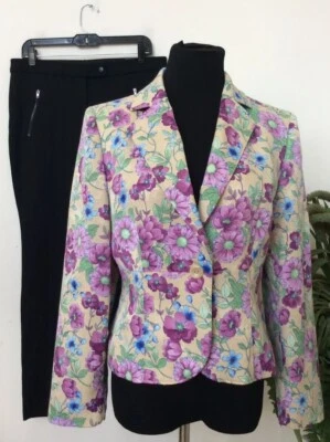 Nuevo con etiquetas Traje Pantalón Sophisticate/Alfani Desajustado Mujer Floral Multicolor Negro Talla 10 Foto 1 de 4