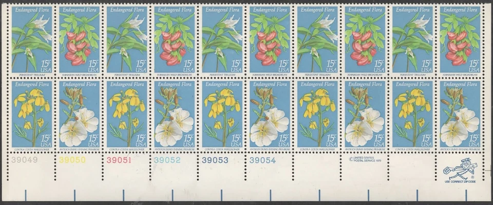 US Scott #1786a, "Endangered Flora" Margin block of 20, MNH - Image 1 of 1