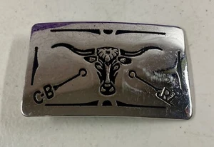 "Hebilla de cinturón vintage Longhorn ganado plata 3"" Chambers Belt Co. - Imagen 1 de 2