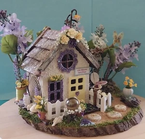 LILAC BLOSSOMS FAIRY HOUSE & GARDEN for Spring Dollhouse Miniature w Accessories - Picture 1 of 24