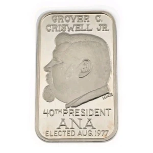 Grover C. Criswell Jr. 40th ANA President 1oz .999 Silver Bar Engelhard Reverse - Picture 1 of 3
