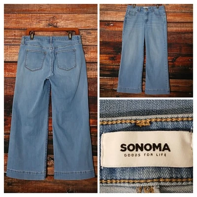 Jeans Sonoma tamanho 10 perna larga cropped cintura alta azul jeans stretch  - Imagem 1 de 4