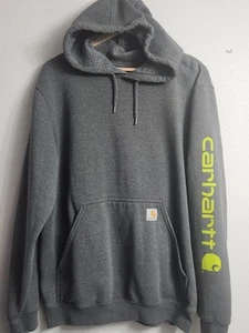 Carhartt Men's Medium Original Fit Midweight Hoodie Dark Gray Sleeve Logo Green - Picture 1 of 10