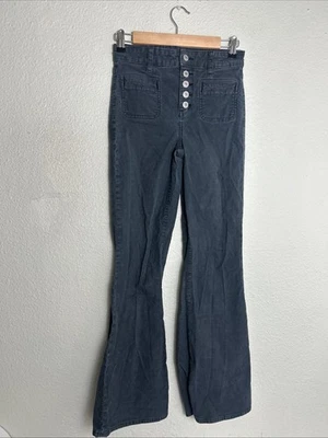 Pantalones American Eagle Super Hi Rise Acampanados Gris Pana Botón Mosca Para Mujer Talla 0 Foto 1 de 4