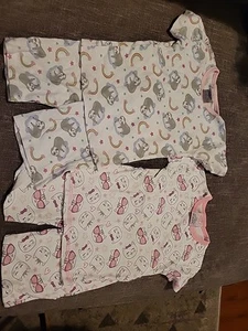 2 Little Girls Shorts PJ Sets  Animal Theme Cotton SZ 5/6 1000% Cute Brand - Picture 1 of 4