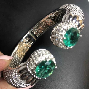 7640 Joan Boyce Hinged kissing silvertone crystal bracelet 7.5" New, in box - Picture 1 of 5