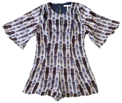 BCBGeneration женщин богемное перо печать широкий Bell рукав замочная скважина Детский комбинезон Sz 12 - Изображение 1 из 4