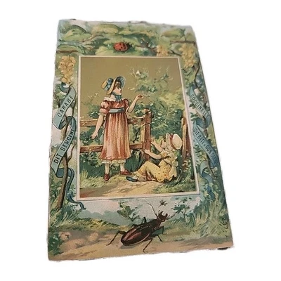 Cartão comercial vitoriano infantil francês fora joaninha criatura de Deus pintura de metal  - Imagem 1 de 4