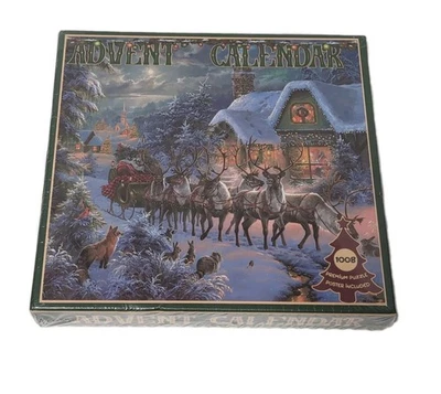 Calendario de Adviento Navidad Puzzle, Trineo de Reno, Pueblo, Póster Incluido, 1008 Foto 1 de 4