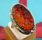 14K Gold Carved Agate Seed Pearl Tri Color Flower Gold Antique Ring Size 6.75