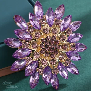 Vintage Crystal Flower Brooch Pin Rhinestone Brooches Wedding Jewelry Gift Lapel - Picture 1 of 10