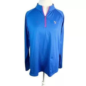 FJ Footjoy Damen 1/2 Reißverschluss Golf Oberteil blau gerippt mittellagig Pullover Eichel Größe XL - Bild 1 von 9