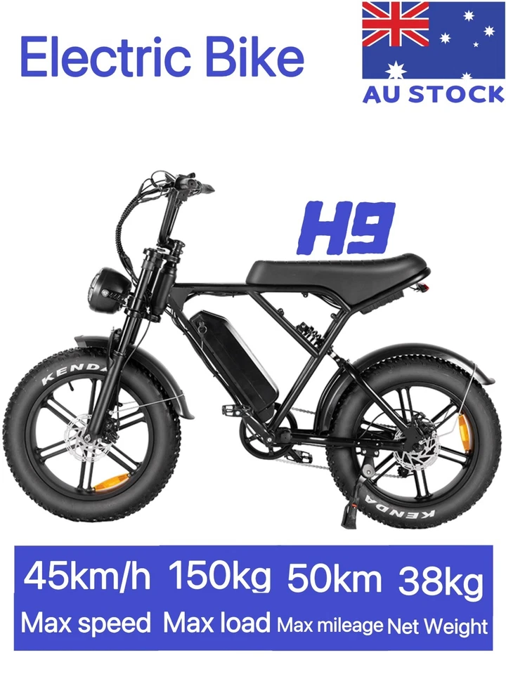 750W 48V15Ah Electric Bicycle H9 ebike Hydraulic Brake Fat Tyre 45km/h  AU Stock - image 1 of 4