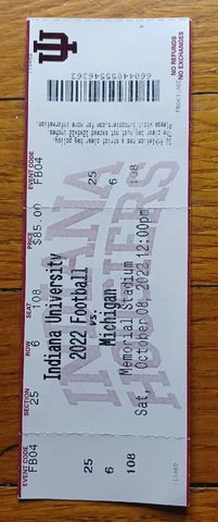 2022 Indiana Hoosiers vs Michigan Wolverines Football Ticket Stub Cover
