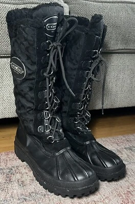 Coach Libby Black Lace Up Zipper Monogram Logo Boots Size 8 B - Image 1 of 4