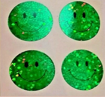 Sandylion Glitter Sticker -Green Smiley Faces -1 strip (3 mod) -12604 - Image 1 of 2