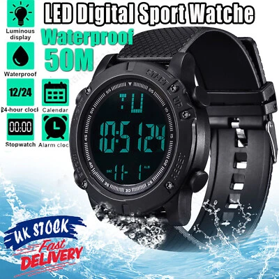 LED Digital Sport Watch Stopwatch Date Military Life Waterproof For Mens Womens - Image 1 of 4