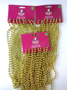 Christmas 3 Round Bead Garlands Gold NOS Vintage 18 Feet Each Holiday Time - Picture 1 of 4
