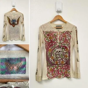 RARE VTG butterfly dropout skull angel wings sheer shirt M - Picture 1 of 8