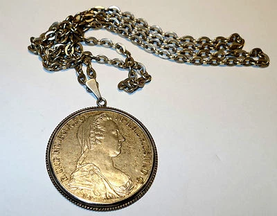 Trachtenschmuck,20.Jhdt,Silber,Münze,Anhänger,Maria Theresia,mit Kette - Bild 1 von 2