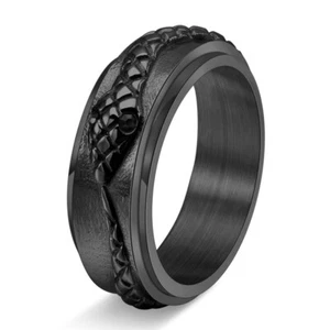 Black CZ Eye Snake Spinning Ring Stainless Steel Unisex Wedding Band Size 6-11 - Picture 1 of 2