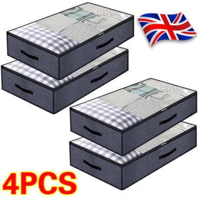4Pcs Underbed Storage Bag 90L Under Bed Storage Box with Lid for Clothes Bedding - Image 1 of 4