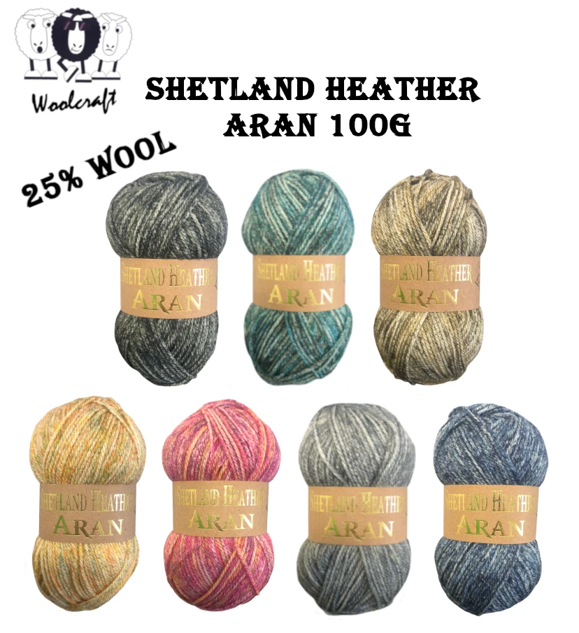 Woolcraft Shetland Heather Aran Soft Knitting Yarn / 25% Wool 100g - Image 1 of 1