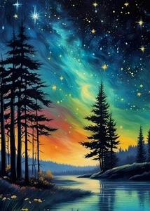 12x16-Inch Tree Star Diamond Painting Kit Full Drill 5D Round for DIY Craft Art - Picture 1 of 7