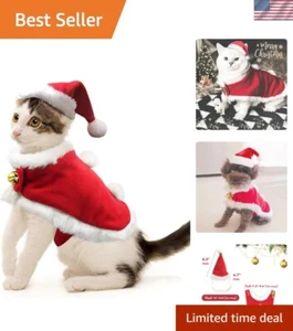 Cat Christmas Costume, Small Dog Santa Hat with Cloak Set, Warm Xmas Cloak Co... - Picture 1 of 8