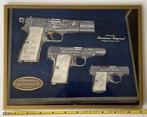 BROWNING full size ad for "Renaissance Engraved Three Pistol Set on wood