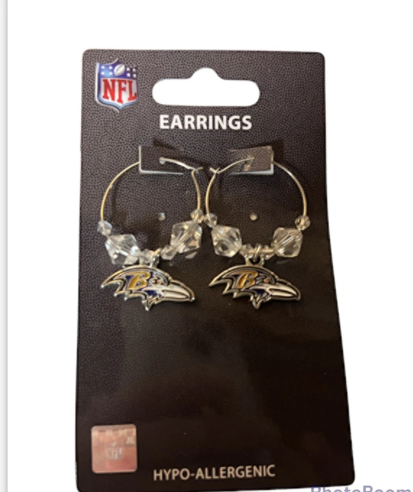 Pendientes colgantes de aro con cuentas transparentes Aminco NFL Baltimore Ravens Foto 1 de 1