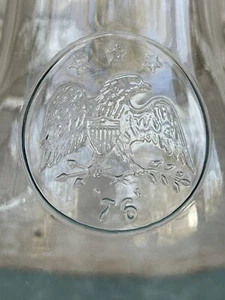 Vintage Bicentenial 76” Eagle Clear Glass Carafe Milk Bottle Farmhouse Vase - Picture 1 of 5