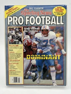 Revista de fútbol americano profesional Ray Childress - Anuario 1992 Houston Oilers IP AUTOMÁTICO ¡EN MUY BUENA CONDICIÓN! Foto 1 de 3