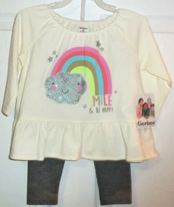 GERBER 2 pc Girls "SMILE & BE HAPPY" Pant Set Size 12 months NEW - Picture 1 of 1