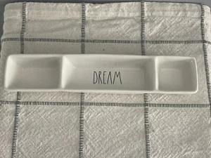 Rae Dunn Dream Divided Trinket Dish 3 Compartments All White With Black Letters - Picture 1 of 5