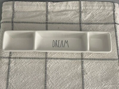 Rae Dunn Dream Divided Trinket Dish 3 Compartments All White With Black Letters - Image 1 of 4