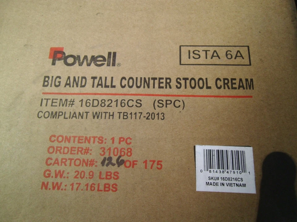 Taburete de mostrador grande y alto Powell Hayes con acabado crema D1043D16CS Foto 1 de 1