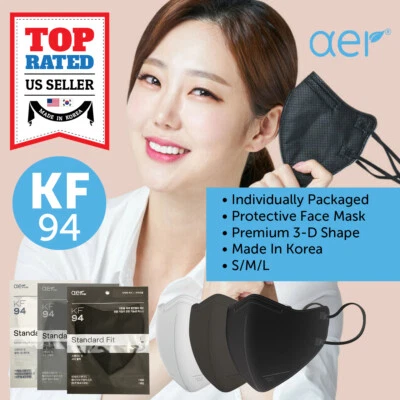 AER KF94 BLACK GRAY WHITE Face Protective Mask 4 Layers Small Medium Large - Image 1 of 4